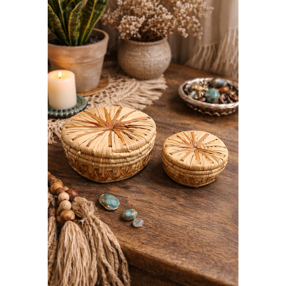 Vintage Boho Straw Hand Woven Baskets
